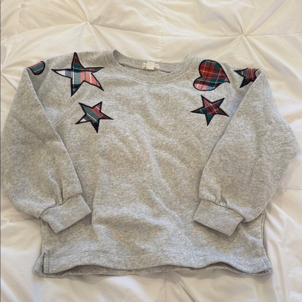 Crewcuts Girls' Gray Sweatshirt with Plaid Star & Heart Patches